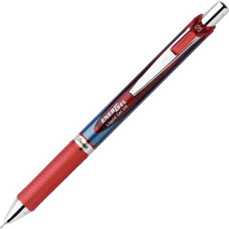 EnerGel RTX Retractable Gel Pen, Fine 0.5mm, Red Ink, Silver/Red Barrel