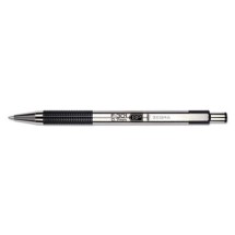 F-301 Retractable Ballpoint Pen, 0.7mm, Black Ink, Stainless Steel/Black Barrel