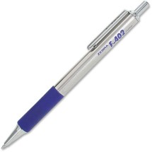 F-402 Retractable Ballpoint Pen, 0.7mm, Blue Ink, Stainless Steel/Blue Barrel, 2/Pack