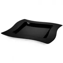Fineline Settings 110-BK Wavetrends Black Square Plastic Dinner Plate 10-3/4&quot; - 10 doz