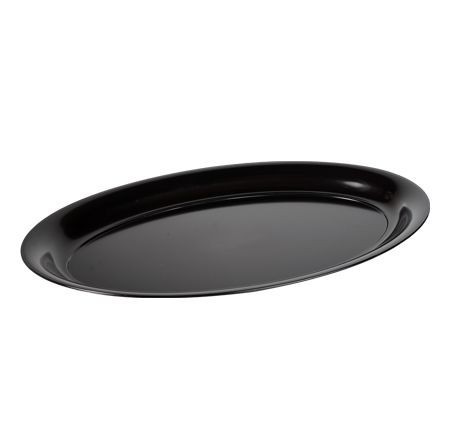 Fineline Settings 483.BK Platter Pleasers Black Oval Plastic Serving Tray 11" x 16" - 25 pcs