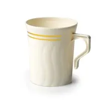 Fineline Settings 508-BO Silver Splendor Bone / Gold Plastic Coffee Mug 8 oz. - 10 doz