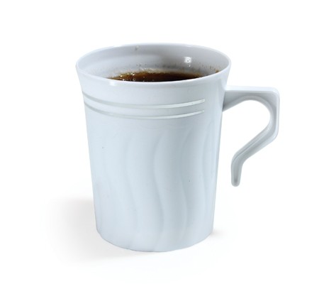 Fineline Settings 508-WH White Silver Splendor Plastic Coffee Mug 8 oz. - 10 doz