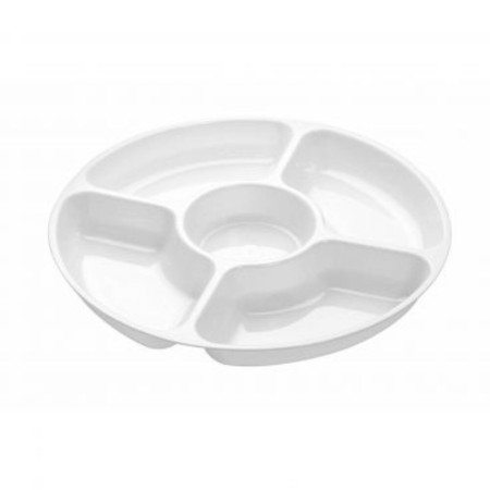 Fineline Settings D12050.WH Platter Pleasers White Plastic 5-Compartment Tray 12" - 2 doz