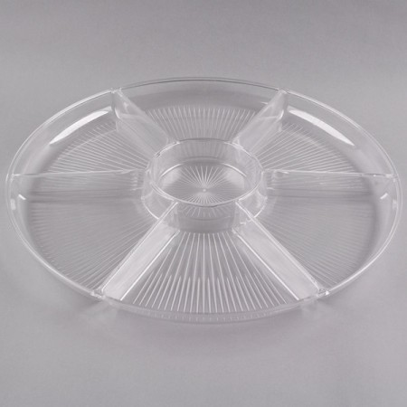Fineline Settings D18777.CL Platter Pleasers Clear Plastic 7-Compartment Tray 18" - 1 doz