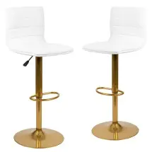 Flash Furniture 2-CH-92023-1-WH-G-GG Modern White Vinyl Adjustable Bar Stool with Back and Gold Base, Set of 2