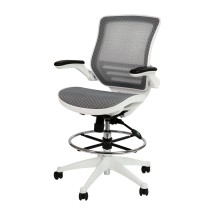 Flash Furniture BL-LB-8801X-D-GR-WH-GG Mid-Back Transparent Gray Mesh Drafting Chair with Flip-Up Arms