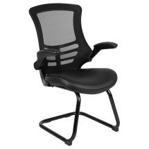 Flash Furniture BL-X-5C-BK-LEA-GG Black LeatherSoft Seat Mesh Back Sled Base Reception Chair