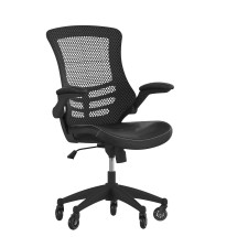 Flash Furniture BL-X-5M-LEA-RLB-GG Mid-Back Black Mesh Swivel Office Chair with LeatherSoft Seat