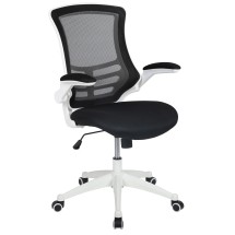 Flash Furniture BL-X-5M-WH-BK-GG Mid-Back Black Mesh Swivel Ergonomic Task Office Chair with White Frame and Flip-Up Arms