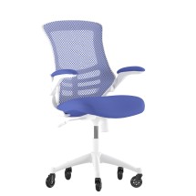 Flash Furniture BL-X-5M-WH-BLUE-RLB-GG Mid-Back Blue Mesh Swivel Ergonomic Task Office Chair with White Frame, Flip-Up Arms