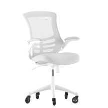 Flash Furniture BL-X-5M-WH-GY-RLB-GG Mid-Back Light Gray Mesh Swivel Ergonomic Task Office Chair with White Frame, Flip-Up Arms