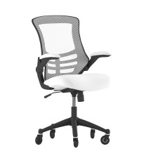 Flash Furniture BL-X-5M-WH-RLB-GG Mid-Back White Mesh Swivel Ergonomic Task Office Chair with Flip-Up Arms