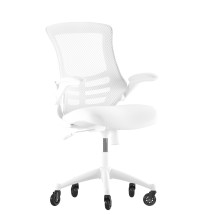 Flash Furniture BL-X-5M-WH-WH-RLB-GG Mid-Back White Mesh Swivel Ergonomic Task Office Chair with White Frame, Flip-Up Arms