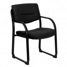 Flash Furniture BT-510-LEA-BK-GG Black Leather Executive Side Chair with Sled Base