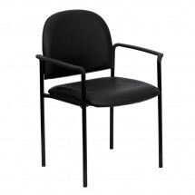 Flash Furniture BT-516-1-VINYL-GG Black Vinyl Comfortable Stackable Steel Side Chair with Arms