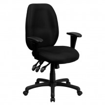 Flash Furniture BT-6191H-BK-GG High Back Black Fabric Multi-Functional Ergonomic Task Chair with Arms