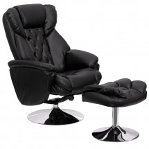 Flash Furniture BT-7807-TRAD-GG Transitional Black Leather Recliner and Ottoman with Chrome Base