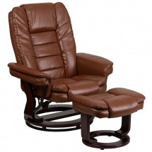 Flash Furniture BT-7818-VIN-GG Contemporary Multi-Position Recliner with Horizontal Stitching and Ottoman with Swivel Mahogany Wood Base in Brown Vintage Leather