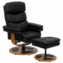Flash Furniture BT-7828-PILLOW-GG Contemporary Black Leather Recliner and Ottoman with Wood Base