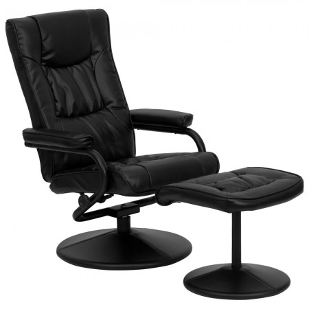 Flash Furniture BT-7862-BK-GG Contemporary Black Leather Recliner and Ottoman with Leather Wrapped Base