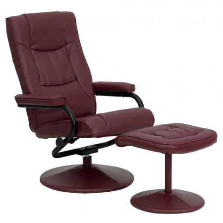 Flash Furniture BT-7862-BURG-GG Contemporary Burgundy Leather Recliner and Ottoman with Leather Wrapped Base