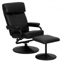 Flash Furniture BT-7863-BK-GG Contemporary Black Leather Recliner and Ottoman with Leather Wrapped Base