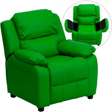 Flash Furniture BT-7985-KID-GRN-GG Deluxe Heavily Padded Contemporary Green Vinyl Kids Recliner with Storage Arms