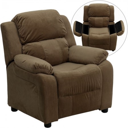 Flash Furniture BT-7985-KID-MIC-BRN-GG Deluxe Heavily Padded Contemporary Brown Microfiber Kids Recliner with Storage Arms