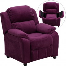 Flash Furniture BT-7985-KID-MIC-PUR-GG Deluxe Heavily Padded Contemporary Purple Microfiber Kids Recliner with Storage Arms