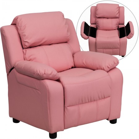 Flash Furniture BT-7985-KID-PINK-GG Deluxe Heavily Padded Contemporary Pink Vinyl Kids Recliner with Storage Arms