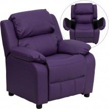 Flash Furniture BT-7985-KID-PUR-GG Deluxe Heavily Padded Contemporary Purple Vinyl Kids Recliner with Storage Arms