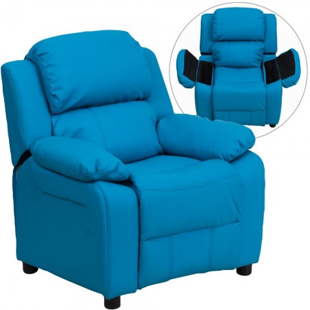 Flash Furniture BT-7985-KID-TURQ-GG Deluxe Heavily Padded Contemporary Turquoise Vinyl Kids Recliner with Storage Arms