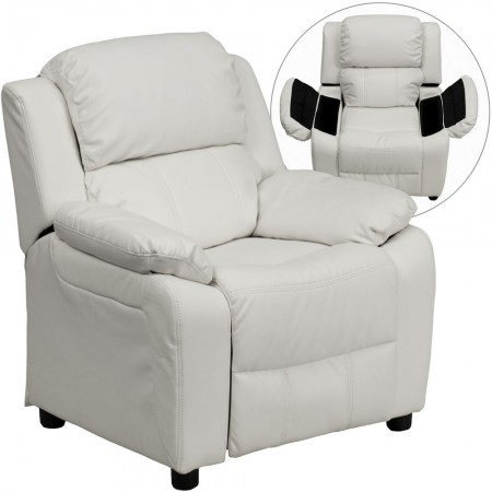 Flash Furniture BT-7985-KID-WHITE-GG Deluxe Heavily Padded Contemporary White Vinyl Kids Recliner with Storage Arms