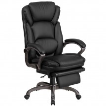 Flash Furniture BT-90279H-GG High Back Black Leather Executive Reclining Ergonomic Swivel Office Chair with Outer Lumbar Cushion and Arms