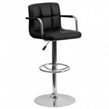 Flash Furniture CH-102029-BK-GG Contemporary Black Quilted Vinyl Adjustable Height Bar Stool with Arms