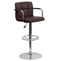 Flash Furniture CH-102029-BRN-GG Contemporary Brown Quilted Vinyl Adjustable Height Bar Stool with Arms
