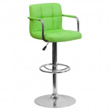 Flash Furniture CH-102029-GRN-GG Contemporary Green Quilted Vinyl Adjustable Height Bar Stool with Arms