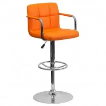 Flash Furniture CH-102029-ORG-GG Contemporary Orange Quilted Vinyl Adjustable Height Bar Stool with Arms