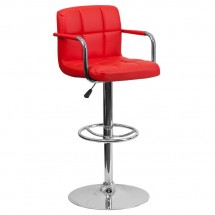 Flash Furniture CH-102029-RED-GG Contemporary Red Quilted Vinyl Adjustable Height Bar Stool with Arms