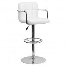 Flash Furniture CH-102029-WH-GG Contemporary White Quilted Vinyl Adjustable Height Bar Stool with Arms