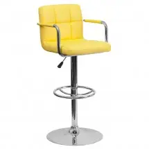 Flash Furniture CH-102029-YEL-GG Contemporary Yellow Quilted Vinyl Adjustable Height Bar Stool with Arms