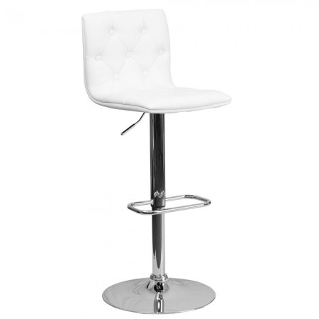 Flash Furniture CH-112080-WH-GG Contemporary Tufted White Vinyl Adjustable Height Bar Stool