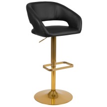 Flash Furniture CH-122070-BK-G-GG Black Vinyl Adjustable Height Bar Stool with Rounded Mid-Back and Gold Base