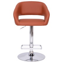 Flash Furniture CH-122070-BR-GG Cognac Vinyl Adjustable Height Bar Stool with Rounded Mid-Back and Chrome Base