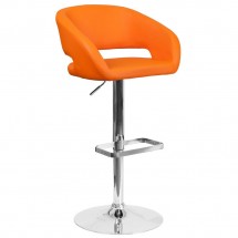 Flash Furniture CH-122070-ORG-GG Contemporary Orange Vinyl Adjustable Height Barstool with Rounded Mid-Back and Chrome Base
