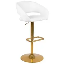 Flash Furniture CH-122070-WH-G-GG White Vinyl Adjustable Height Bar Stool with Rounded Mid-Back and Gold Base
