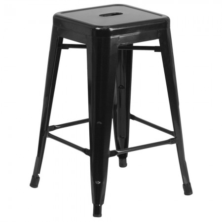 Flash Furniture CH-31320-24-BK-GG Backless Black Metal Indoor-Outdoor Counter Height Stool with Square Seat 24"