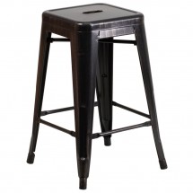 Flash Furniture CH-31320-24-BQ-GG Backless Black-Antique Gold Metal Indoor-Outdoor Counter Height Stool with Square Seat 24&quot;