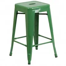 Flash Furniture CH-31320-24-GN-GG Backless Green Metal Indoor-Outdoor Counter Height Stool with Square Seat 24&quot;